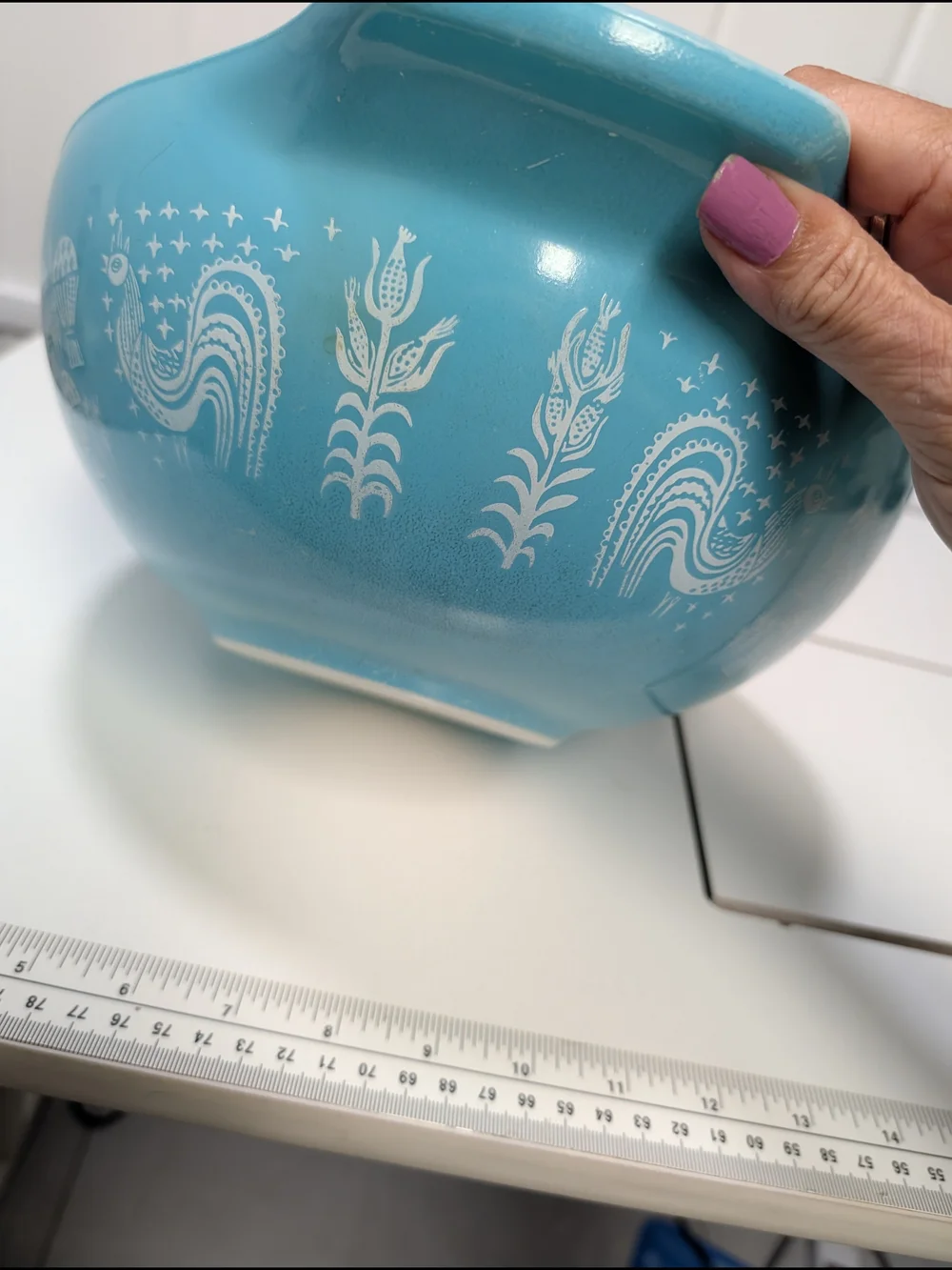 Vintage PYREX Butterprint Turquoise Amish Farmer Design, 4 qt Cinderella Bowl